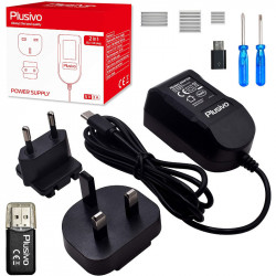 Plusivo Power Adapter with Interchangeable Plug (USB Type C to MicroUSB Adapter Included)