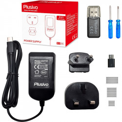 Plusivo Power Adapter with Interchangeable Plug (USB Type C to MicroUSB Adapter Included)