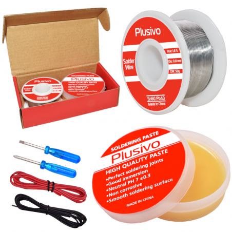 Plusivo Solder Wire (0.8mm, 50g) and Rosin Paste Flux for PCB Electrical Soldering