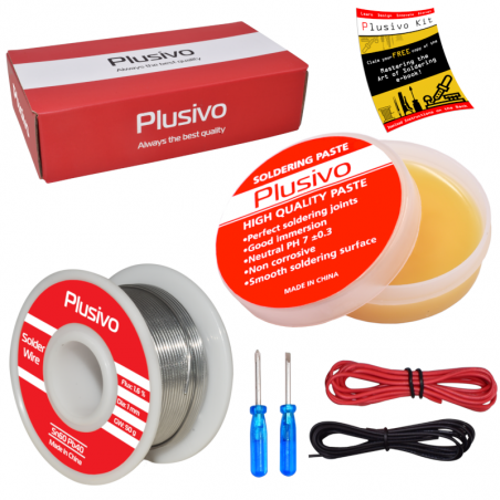 Plusivo Solder Wire (1mm, 50g) and Rosin Paste Flux for PCB Electrical Soldering