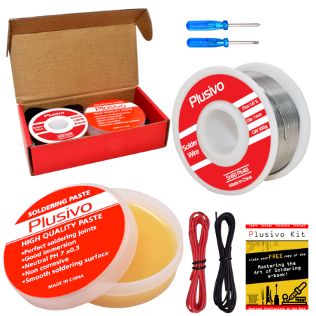 Plusivo Solder Wire (1mm, 100g) and Rosin Paste Flux for PCB Electrical Soldering