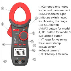 Plusivo CL201-A Digital Clamp Meter T-RMS 1999 Counts