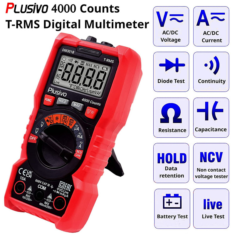 Digital Multimeter 4000 Counts TRMS Auto-Ranging AC DC Voltmeter NCV ...