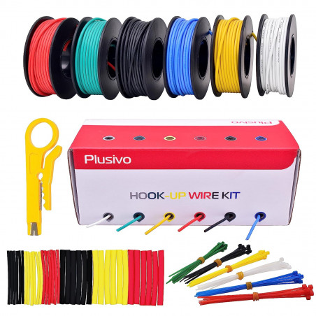 22 AWG Hook up Wire Kit -  600V Tinned Stranded Silicone Wire of 6 Different Colors x 23 ft each