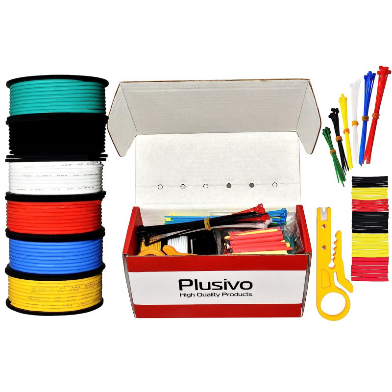 Plusivo AWG20 Hook Up Wire Kit - 600V Stranded Tinned Copper Silicone ...