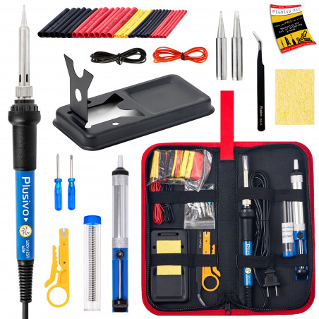 Plusivo Soldering Iron Kit V6 - 60 W Soldering Iron with Solder Holder, 2 pcs Soldering Tips 110 V