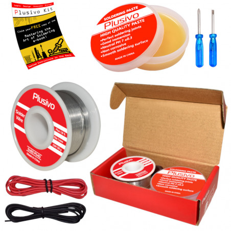 Plusivo Solder Wire (1mm, 50g) and Rosin Paste Flux for PCB Electrical Soldering