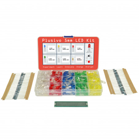 Plusivo 5mm LED Assortment Kit (500pcs) with Bonus PCB and 220 Ω Resistors(100pcs)