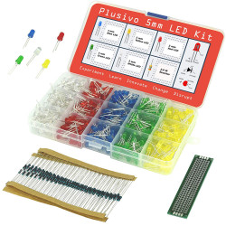 Plusivo 5mm LED Assortment Kit (500pcs) with Bonus PCB and 220 Ω Resistors(100pcs)