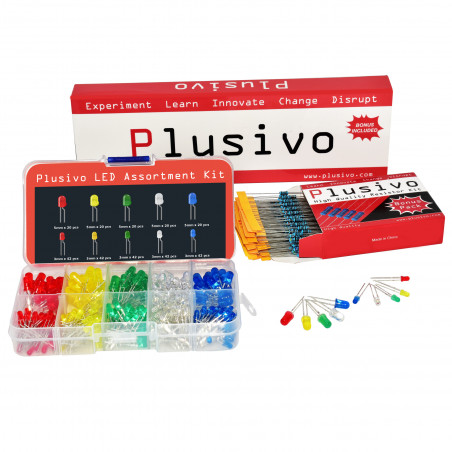 Plusivo 3mm and 5mm Diffused LED Light Emitting Diode Assortment Kit