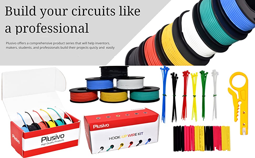 Plusivo 20AWG Hook up Wire Kit - 600V Tinned Stranded Silicone Wire of 6  Different Colors x 23 ft each