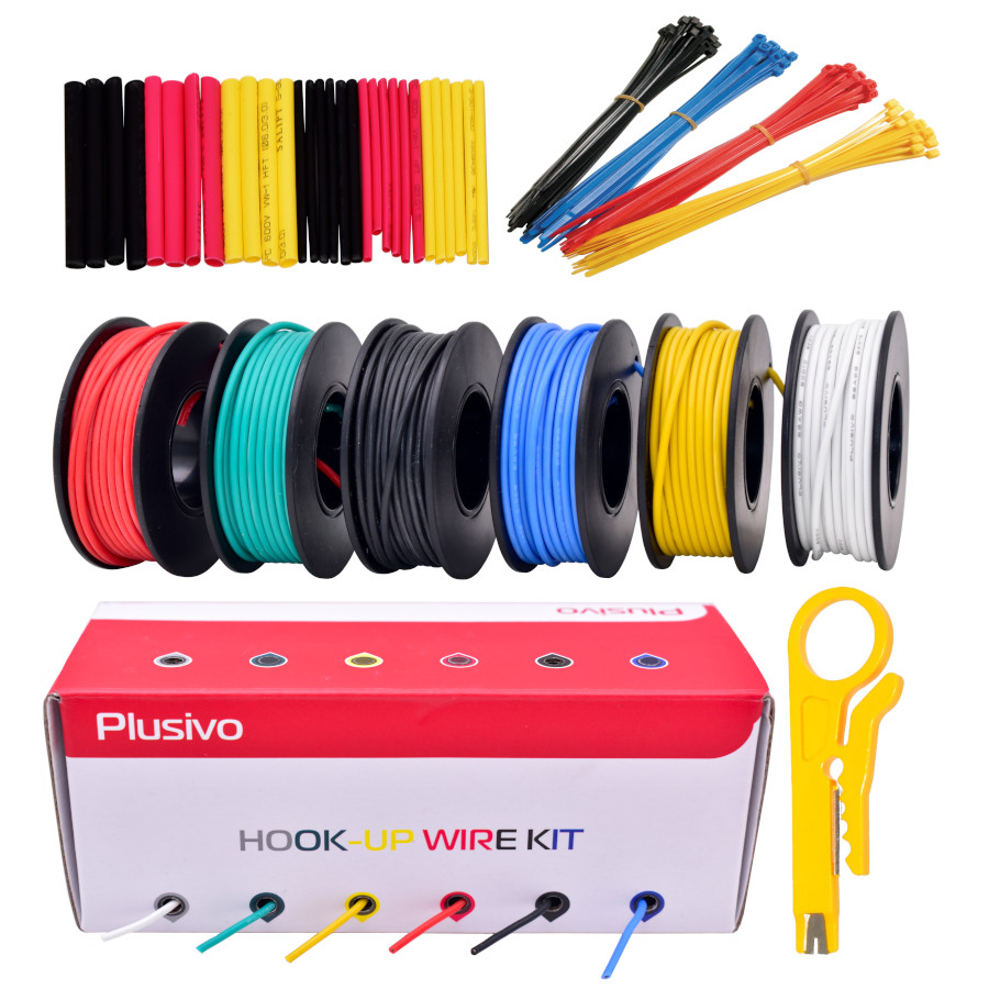 Plusivo 22AWG Hook up Wire Kit - 600V Tinned Stranded Silicone