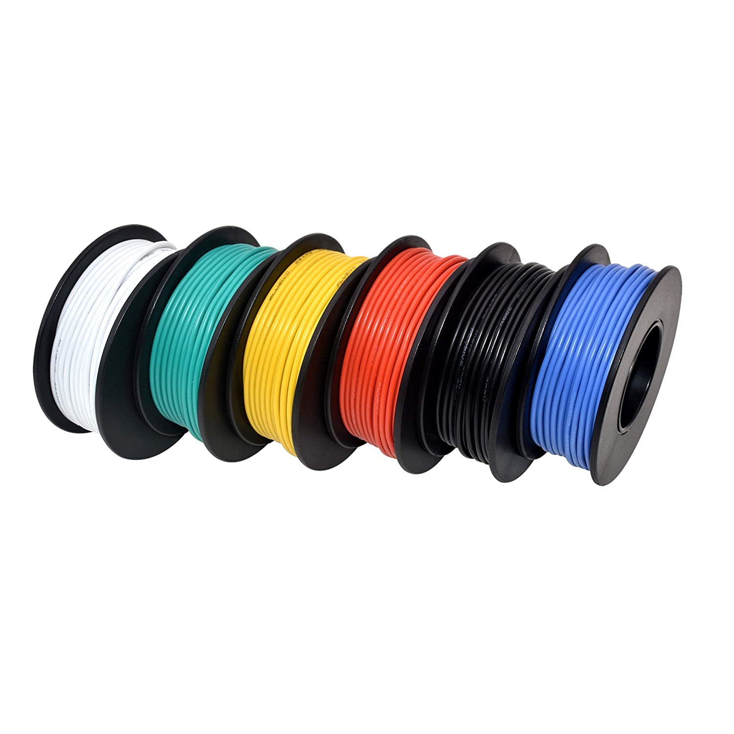 22 Gauge Stranded Hook Up Wire Kit – 5 Ft Each In 7 Colors With Stripe – UL1007 300V