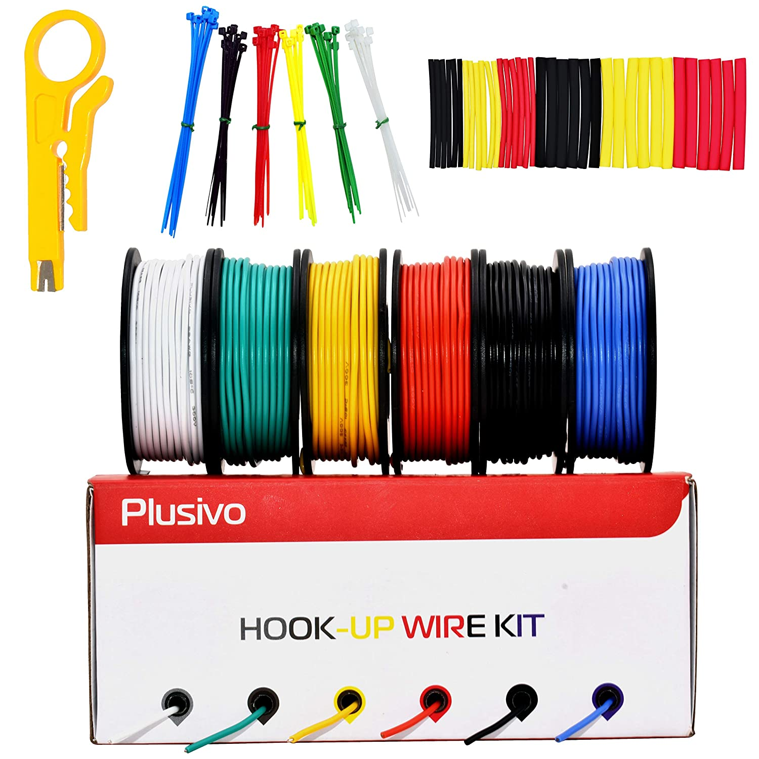 Plusivo 22AWG Hook up Wire Kit - Pre-Tinned Solid Core Wire of 6 Different  Colors x 10 m (33 ft) each