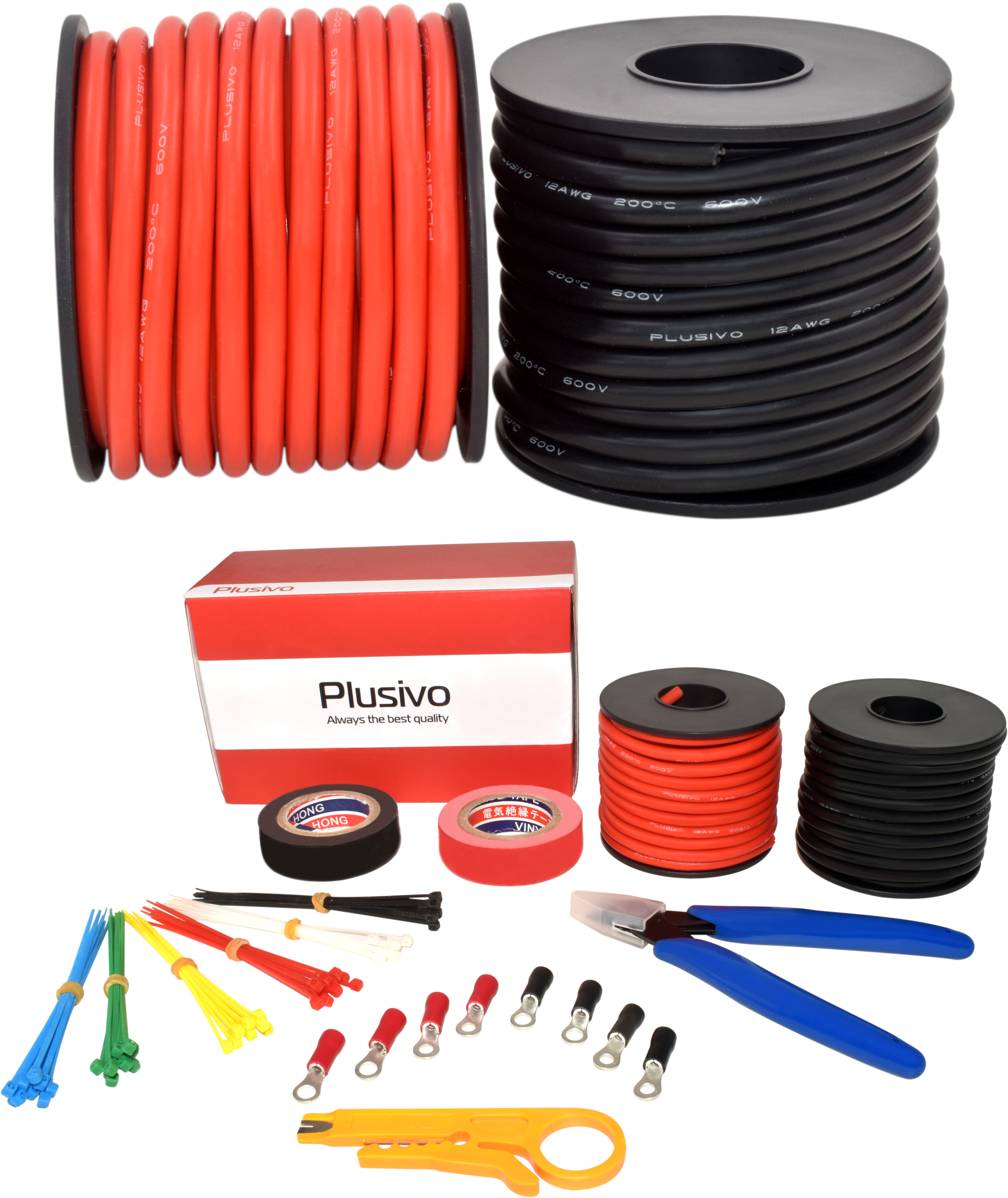 Plusivo 12AWG Hook up Wire Kit - 600V Tinned Stranded Silicone Wire of 2  Different Colors x 8m