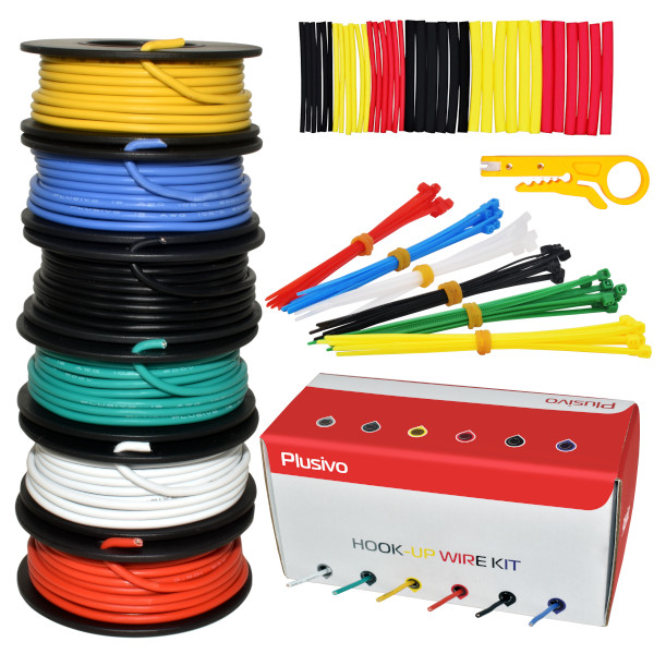 Plusivo Hookup Wire Kit (6 colors, 5 m each, AWG 18, Solid Wire